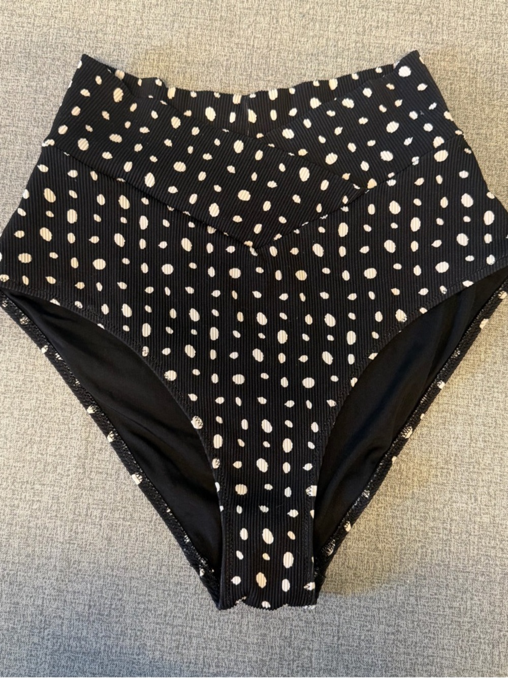 aerie Black Ribbed High-Waist Polka Dot Bottoms